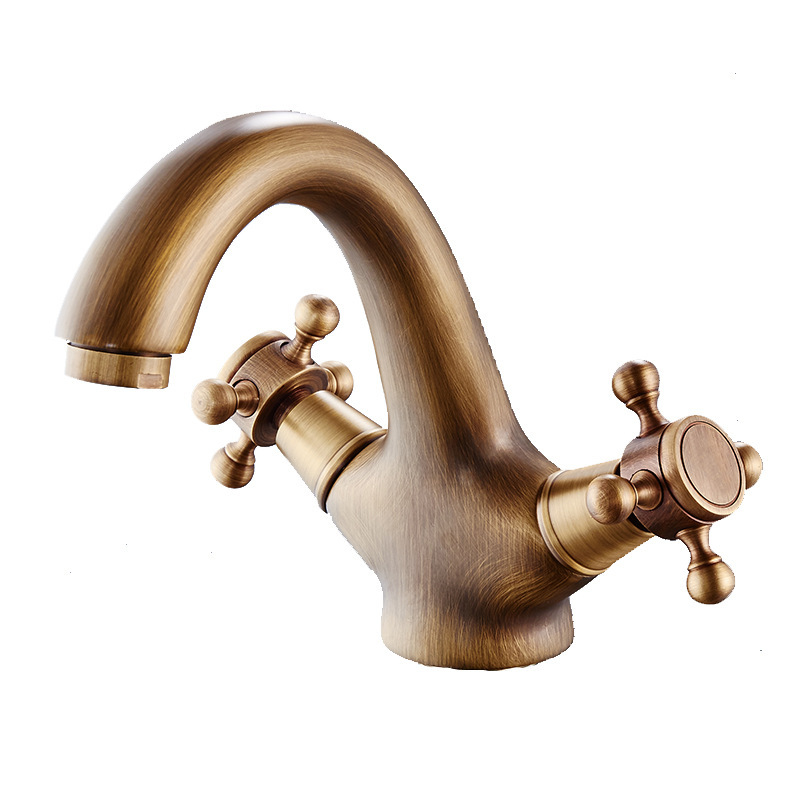 Home Improvement Hot Wheels - All-copper Antique Basin Faucets Horn Double-hand